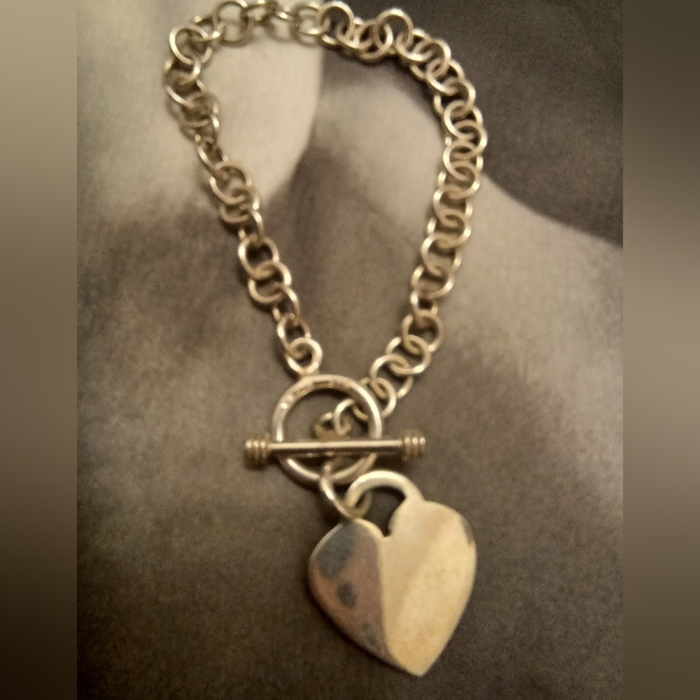 Mexico Sterling Silver Heart Charm Bracelet